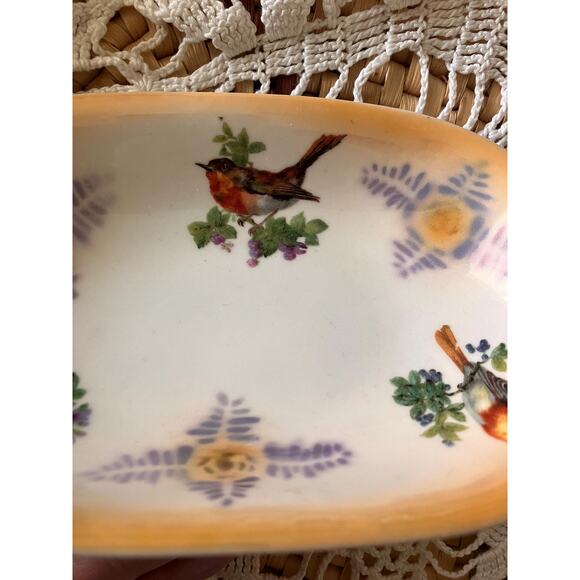 Vintage Lusterware Bird Dish: Hand Painted German Porcelain Tray - Picture 2 of 6